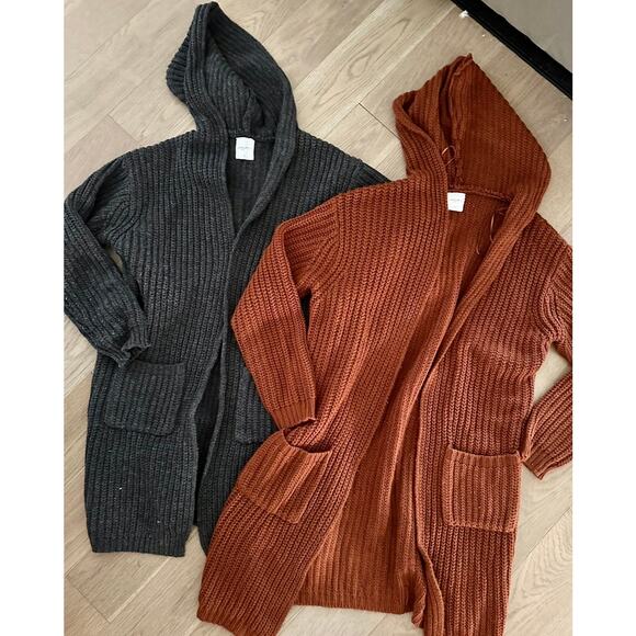 Lot/2 Carly Jean Los Angeles M sweater thick pretty knit open hoodie CJLA grey - Picture 3 of 9